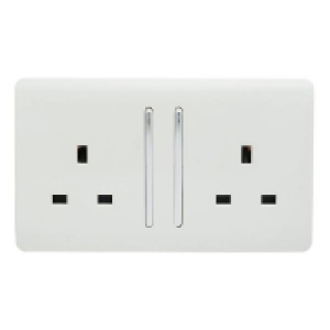 Plastic Trendi Switch 2 Gang 13 amp long switched Plug Socket in Scr