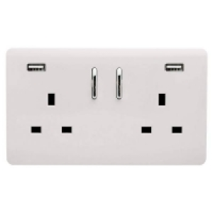 Homebase Plastic Trendi Switch 2 Gang 13Amp Double Socket and 2 USB Ports - W