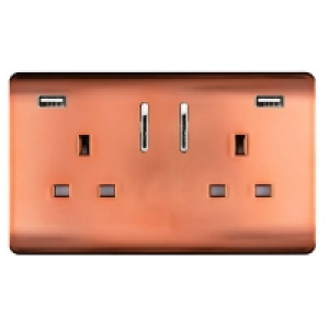 Homebase Plastic Trendi Switch 2 Gang 13Amp Double Socket and 2 USB Ports - C