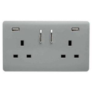 Homebase Plastic Trendi Switch 2 Gang 13Amp Double Socket and 2 USB Ports - S