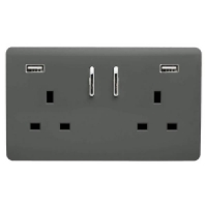 Homebase Plastic Trendi Switch 2 Gang 13Amp Double Socket and 2 USB Ports - C