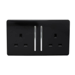 Plastic Trendi Switch 2 Gang 13 amp long switched Plug Socket in Scr