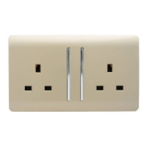 Plastic Trendi Switch 2 Gang 13 amp long switched Plug Socket in Scr