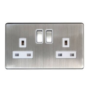 Included Arlec Metal Screwless 13 Amp 2 Gang Switched Socket Stainles