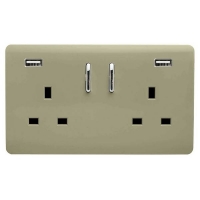 Homebase Plastic Trendi Switch 2 Gang 13Amp Double Socket and 2 USB Ports - G