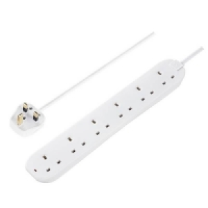 Masterplug 6 Socket 2 Metre 13 Amp White Extension Lead with