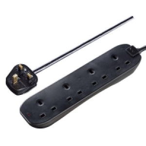 Masterplug 4 Socket 2 Metre 13 Amp Black Extension Lead with