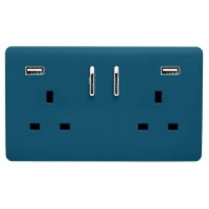 Plastic Trendi Switch 2 Gang 13Amp Double Socket and 2 USB Ports - M