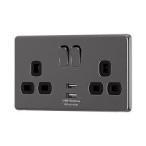 Metal Arlec Fusion 13A 2 Gang Black Nickel Double switched socket