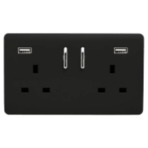 Homebase Plastic Trendi Switch 2 Gang 13Amp Double Socket and 2 USB Ports - B