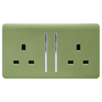 Homebase Plastic Trendi Switch 2 Gang 13Amp Long Switched Socket in Moss Gree