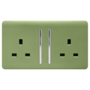 Plastic Trendi Switch 2 Gang 13Amp Long Switched Socket in Moss Gree