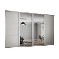Homebase Steel, Mfc, Glass Shaker 4 Door Sliding Wardrobe Kit White Panel / Mirror with