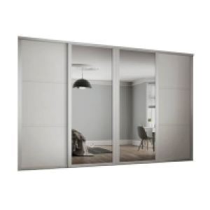 Steel, Mfc, Glass Shaker 4 Door Sliding Wardrobe Kit White Panel / Mirror with