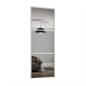 Steel & Glass Linear Sliding Wardrobe Door 3 Panel Mirror with White Frame