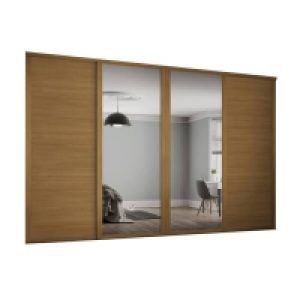 Steel, Mfc, Glass Shaker 4 Door Sliding Wardrobe Kit Oak Panel / Mirror with O