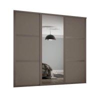Homebase Steel, Mfc, Glass Shaker 3 Door Sliding Wardrobe Kit Stone Grey Panel / Mirror