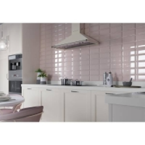 Homebase Ceramic Metro Rose Pink Bevelled Ceramic Wall Tile 100 x 200mm - 0.5