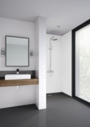 Mermaid Composite White Horizontal Tile Single Shower Panel