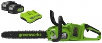 Wickes  Greenworks Cordless Chainsaw 48V with 2 x 24V 4Ah Batteries 