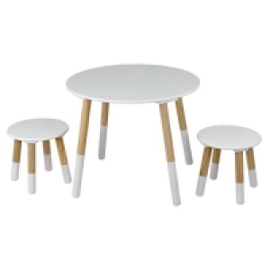 Homebase  Kids Round Table with 2 Stools - White and Oak