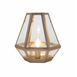 Metal and Glass Lantern Table Lamp - Satin Nickel