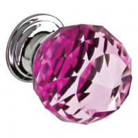 Wickes  Wickes Faceted Glass Door Knob - Pink/Chrome 30mm Pack of 4