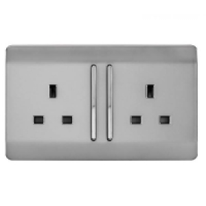 Homebase  Trendi Switch Double Switched Socket - Stainless Steel