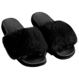 BMStores  Ladies Fluffy Sliders - Black