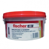 Wickes  Fischer Wall Plugs Red 6mm W/ Screws Tub 500 Pack