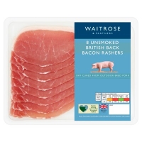 Waitrose  Waitrose 8 Dry Cured Unsmoked Back Bacon Rashers