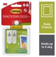 Wickes  Command White Picture Hanging Strips - 4 Pairs of Small & 8 