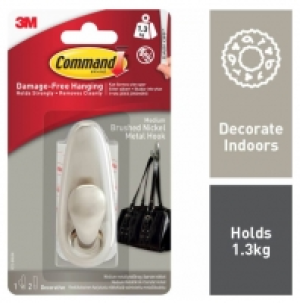 Wickes  Command Brushed Nickel Medium Metal Hook