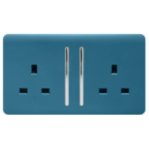Trendi Switch 2 Gang 13Amp Long Switched Socket in Ocean Blu