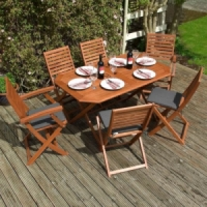 Rowlinson Plumley 6 Seater Hardwood Dining Set with Grey Cus £391.99
