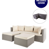 Aldi  Cream Rattan Corner Sofa & Cover