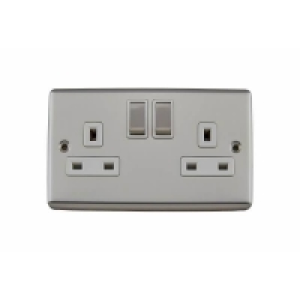 Arlec Metal Screwed 13 Amp 2 Gang Switched Socket Stainless