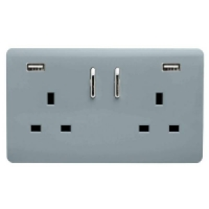 Trendi Switch 2 Gang 13Amp Double Socket and 2 USB Ports - C