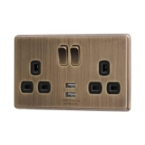Arlec Fusion 13A 2 Gang Antique Brass Double switched socket