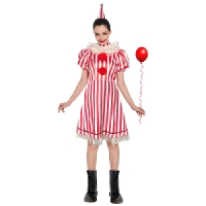 Ladies Halloween Clown Costume - Red & White Stripes