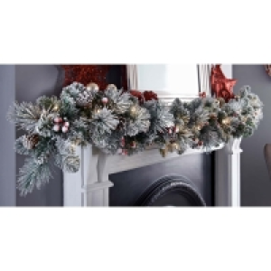 Pre Lit Copenhagen Snowy Garland With Cones & Berries 6ft