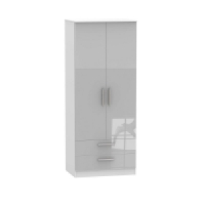 Buxton Tall Wardrobe White & Grey 2 Doors 2 Drawers £299.00