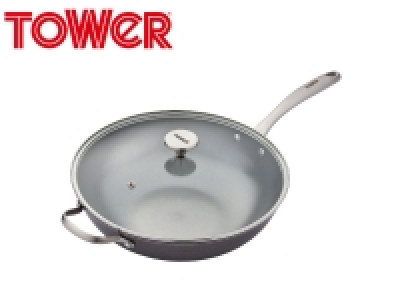 Tower Titan 32cm Cast Iron Wok With Side Handle and Lid