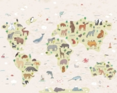 Childrens World Map Natural Wall Mural - 3m x 2.4m