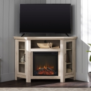 Faux Fire Corner TV Unit Neutral 7 Shelves 2 Doors £129.00