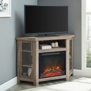 Faux Fire Corner TV Unit Grey Brown 7 Shelves 2 Doors £129.00