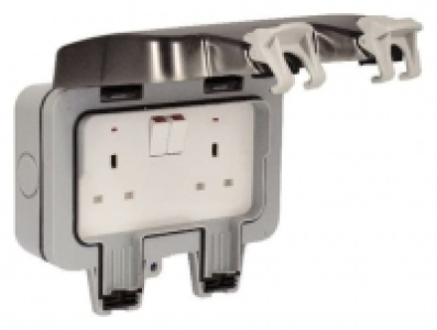 Masterplug IP66 13A Twin Exterior Switched Socket - Grey