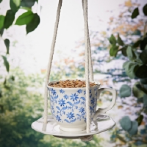 Tea Cup Bird Feeder - White