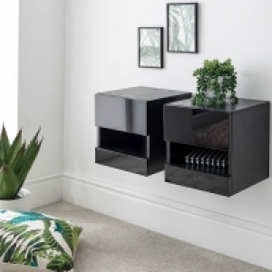 2 Galicia Bedside Tables Melamine Black 1 Shelf 1 Drawer £94.00