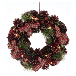 Tartan Ribbon Indoor Illuminated Wreath 30cm £11.99